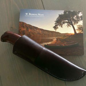 Behring Made "Alaskan" custom knife and handmade leather pouch sheath